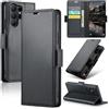 CLM-Tech Custodia compatibile con Samsung Galaxy S26 Ultra - Premio PU Pelle Cover - Portafoglio con Funzione Supporto e Slots, Case nero