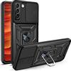 ESTH® Custodia per Samsung Galaxy S21 FE con Custodia per Fotocamera Scorrevole e Supporto ad Anello [Cover Paraurti Compatibile con Supporto Magnetico per Auto], Nero