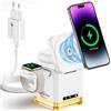 HOSOW 4 in 1 Caricatore Wireless Stazione, 15W Ricarica Rapida Base Caricatore iPhone Stazione Ricarica per iPhone 17/16/15/14/13/12/11/Pro Max, Mag-Safe Caricatore per Apple Watch 10/9/8/7/6/SE/5, AirPods