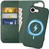 SHIELDON Custodia a Portafoglio per iPhone 17e/16e 6.1, Cover Magnetica Rimovibile in Vera Pelle [Ricarica Wireless][Blocco RFID] Leather Wallet Case per iPhone 16e/17e 5G 2026 - Verde Mezzanotte