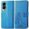 RankOne Custodia in Pelle per HONOR 90 Lite 5G (6.7 Inches), Cover a Portafoglio con 3 Fessure per Carte 1 Tasca Portamonete Motivo Quadrifoglio - Blu