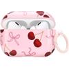 Newseego Cover per Airpods Pro 2 Gen, Carino Estetico Rosa Fiocco e Rosso Ciliegia Stampa Disegno con Portachiavi per Ragazze e Donne Morbido TPU Custodia Antiurto per Apple Airpods Pro 2 Generazione