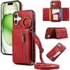 YANJIEER ESONG Cover per iPhone 17 Portafoglio Case con Cordino Cinturino e Ring,Custodia A Libro In Pelle Flip Cerniera,Caso per Donna Con Porta Carte,Magnetica,Supporto Rosso