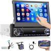 Hikity Autoradio 1 Din Schermo Retratile, 7 Touchdisplay Pieghevole Bluetooth con Mirror Link FM Radio Type-C USB AUX EQ Controllo al Volante e Telecamera di Retromarcia HD