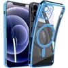 N NEWTOP Cover CV33 TPU Compatibile per iPhone 12, Cornice Colorata e Retro Trasparente Morbida Custodia Protezione Fotocamera in Vetro Temperato Completa per Ricarica Wireless Magnete (Blu)
