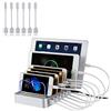 PRITEK Stazione di Ricarica USB con 6 Corti USB Cavi USB Caricabatterie da Tavolo Multi Dispositivo 6 porte Docking Station & Organizzatore per Cellulare Tablet Auricolari MP3 MP4 (Argento)