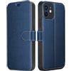 ELESNOW Cover per iPhone 12-6.1, Flip Wallet Case Custodia in Pelle PU Premium, Slot per Schede, con Magnetica a Scatto per Apple iPhone 12 (Blu)