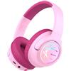 iClever Cuffie wireless bambini con luci LED, volume di sicurezza 74/85/94 dBA, 43 ore di riproduzione, audio stereo, type-C, cavo AUX, cuffie Bluetooth Bluetooth 5.3 per bambini