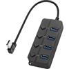 YACSEJAO Hub USB a 90 gradi Splitter YACSEJAO Hub dati USB 2,0 con pulsante LED individuale On/Off Interruttore DC5,5 * 2,1 Porta di alimentazione per laptop, PC Computer (4 Porti, 0,3M)
