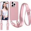 Woijrly Cordino Cover Compatible con iPhone 16 Pro Max Case, Necklace Cover Corda Custodia Collana Case Anti Graffio Antiurto Cellulare Bumper Silicone Liquido Shell iPhone 16 Pro Max Tracolla, Rosa