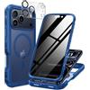 seacosmo Cover per iPhone 17 Pro Privacy Magnetica, Magsafe Compatibile, Antispy Schermo Integrata in Vetro Temperato, Protezione Fotocamera, Custodia Fronte Retro 360 Gradi - Traslucida Opaca, Blu