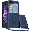 UEEBAI Custodia per Samsung Galaxy Z Flip 5 5G, ultra sottile, in silicone, con supporto ad anello girevole a 360 gradi, supporto magnetico per auto, custodia protettiva in TPU bumper cover - blu navy