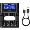 XTAR Caricabatterie intelligente multifunzione L4 Pro, batterie sovrascariche di salvataggio! Compatibile con batterie 1,2 V AA/AAA Ni-MH e 1,5 V agli ioni di litio, consente una ricarica rapida di