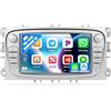 SIXWIN 2+64G Android 13 Autoradio per Ford Focus MK2 Mondeo Cmax Galaxy Smax con CarPlay/Android Auto,7 Pollici HD WiFi GPS Bluetooth RDS/FM EQ Mirror Link(Argento)