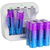 Pallus Batteria Ricaricabile AA Al Litio Da 1,5V, 8 Batterie AA Al Litio Con Caricabatterie Rapido Ultra Type-C Da 1,8 Ore, 3500mWh E 1600 Cicli Lunghi, Uscita Costante