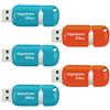 Gigastone 64 GB Chiavetta USB 2.0, Confezione da 5, V10 Serie, Unità Flash USB Retrattili per PC Laptop MacBook Computer, Compatibile con Windows Mac Linux, Colore Misto - Rosso Turchese