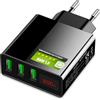 Eaxus® Caricatore USB 3 A - 3 porte per cellulare con display LCD e funzione di ricarica rapida, nero
