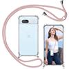 ISOI - Cover con Cordino compatibile con Google Pixel 7A, Regolabile Collana Tracolla Laccio Collo, Trasparente Custodia in Silicone TPU Morbido con Paraurti Airbag Antiurto - Rosa