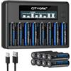 CITYORK Batterie Ricaricabili AA, 16 Pezzi 3000 mAh Pile Ricaricabili 1,2V Ni-MH con Caricabatterie 8 slot Ricarica Rapida USB