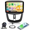 Rimoody 4+64G Android Autoradio per Peugeot 207 2006-2015 9 Pollici Schermo IN-Cell Senza Fili Carplay Autoradio con Android Auto Navi GPS Mirror Link Bluetooth WiFi FM/RDS/EQ SWC Telecamera Posteriore