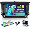 Hikity Android 15 RDS Autoradio per VW Golf Tiguan Touran Passat Polo Skoda con CarPlay Android Auto, 2 + 64G Touch Screen da 7 Pollici Autoradio Bluetooth Navi WiFi HiFi FM SWC Canbus + Retromarcia