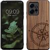 kwmobile Custodia Compatibile con Xiaomi Redmi Note 12 (4G) Cover - Back Case in Legno con Bumper in Silicone TPU - Bussola vintage marrone scuro