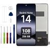 Duotipa Display TFT da 6,67, compatibile con Redmi Note 14 4G /5G (no Fingerprint), display LCD touchscreen, montaggio con kit di strumenti di riparazione, nero