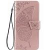 Dedux Portafoglio Custodia per Samsung Galaxy A22 4G / M22, Cover per a Farfalla con Fiore di Rosa in Rilievo [Funzione Stand] [Slot Cart] [Chiusura Magnetica]. Oro Rosa