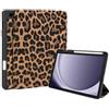 Fycyko Custodia per Samsung Galaxy Tab A9 Plus, Tab A9+ Custodia 27,9 cm (11) 2023, Carino Leopardo Pattern Custodie per Galaxy Tablet A9 Plus con portapenne e Trifold Stand Marrone