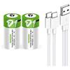 Lankoo Batterie ricaricabili agli ioni di litio USB D, 1,5 V, 12000 mWh, batteria D, ricarica rapida 4H, 1200 cicli con cavo di ricarica di tipo C, protezione da sovraccarico, uscita costante, confezione da