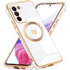 Kaywzo Cover per Samsung Galaxy S23 5G,Custodia in Silicone TPU Zincata Compatibile con MagSafe,Protezione Antiurto a 4 Angoli,Shiny Modello a Forma di Cuore Lady Case,Bianca