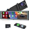 NHOPEEW Specchio retrovisore da 10,99 pollici con telecamera frontale 4K - CarPlay e Android Auto senza fili - Supporto Mirror Link Trasmissione FM Visione notturna Connessione WiFi