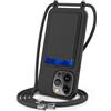 FMPCUON Cordino per Cellulare per iPhone 13 Pro Max con Porta Carte con Collana Regolabile Tracolla Silicone Liquido Case Custodia Cover,Nero