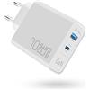 OBLITZON Caricatore USB C 70W, PD GaN Caricabatterie Rapido, 2 Porte Tipo C Alimentatore per MacBook Pro/Air, Dell XPS 15, Google Pixel, iPhone 14/13, iPad Pro, Samsung Galaxy S23/S22/S21/Note