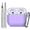 Inesore Compatible with Airpods 3rd Case Cover, Silicone Protective Case for Apple AirPods 3rd Generation with Keychain and Cleaner Pen, for Women Men (Purple)