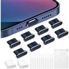 VEINARDYL 8 tappi antipolvere per iPhone, tappi di protezione per porta di ricarica USB C con 10 spazzole per la pulizia, jack per cuffie, tappo antipolvere per caricabatterie, compatibile con iPhone