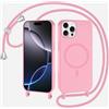 TQmchun Cover Magnetica per iPhone 16 Pro Max,Compatibile con MagSafe,TPU Corda Liquido Silicone Protettiva Case Regolabile Lanyard Tracolla Case,Rosa