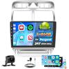 Roinvou 4+64G Android Autoradio per Peugeot 307 2002-2013 CarPlay Android Auto, 9 Pollici IPS Touch Screen WI-FI GPS Bluetooth 32EQ FM/RDS SWC Telecamera Posteriore