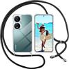 ISOI Cover con Cordino per Honro 90 Smart/Honor X7b, Custodia Trasparente con Collana Tracolla Laccio Collo Ultra Sottile Morbido TPU Silicone Antiurto AntiGraffio Antiscivolo Case, Nero