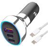 kwinfei Caricatore Auto USB C 60W, Cavo di tipo C, Caricabatterie da Auto Accendisigari 12-24V con 3 Porte, Cavo USB C 66W, Ricarica Rapida per Smartphone 15-17 Serie, Galaxy S25/S24 e Altri Dispositivi