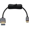 HuaLiSiJi Cavo USB C 3.0 con Interruttore Cavo di Carica USB C supporta la Trasmissione Dati 10Gbps Interfaccia Dorata Alloggiamento in Lega di Alluminio per Telefoni (Nero Argento, 1.5 m)