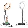 Mionondi Luce ad anello da scrivania con supporto telescopico, luce Hola da viaggio per telefono, selfie, laptop, zoom, videochiamate, trucco, bobine Tiktok Live Streaming