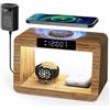 Alltripal Stazione di ricarica senza fili di bambù per caricatore magnetico, senza fili con sveglia digitale e luce notturna, compressore veloce per iPhones,Ar iPods Pro, Watches