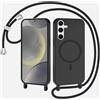 TQmchun Cover Magnetica per Samsung Galaxy S25 FE,Compatibile con MagSafe,TPU Corda Liquido Silicone Protettiva Case Regolabile Lanyard Tracolla Case,Nero