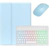 kaidisen Custodia con tastiera retroilluminata per iPad A16 11 2025/iPad 10a generazione 2022 11 custodia con mouse e tastiera retroilluminata staccabile, azzurro+bianco