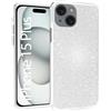 N NEWTOP 3in1 Cover Compatibile Apple iPhone 15 Plus, Custodia Case GLITTER Brillantini Paper Interno Bling TPU + PC Flessibile Morbida Case Posteriore Lucida Protezione Fotocamera (Argento)