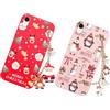 Vauki Natale Custodia per iPhone XR con Cordino [2 Pezzi],Cover Rosso Silicone Morbido Ultra con Modello Christmas Renna e Babbo,Regalo Natale Donna,Natalizia Carino Antiurto Protettiva Case,Cervo