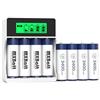 MXBatt Pile Ricaricabili Lithium AA con Caricabatterie, 1,5V 3400mWh ad Alta Capacità 8 Confezioni di Batterie al Litio AA Ricaricabili