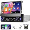 Motorsi 1 Din Carplay Autoradio con Bluetooth, 7 1Din Auto Radio con Schermo Retrattile, Stereo con Android Auto/MirrorLink/FM/AM/USB/Tipo-C/AUX/EQ/SWC/Retroilluminazione a colori+Telecomando