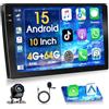 Motorsi 2 Din 4G+64G Autoradio 10'' 1280P Stereo Radio con Sistema Android 15, A-pple Carplay Android Auto GPS Bluetooth 5.0 WiFi FM/RDS 2USB supporto DAB+ OBD2